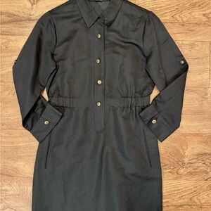 Theory Black Button-Up Dress 3/4 Length Sleeve